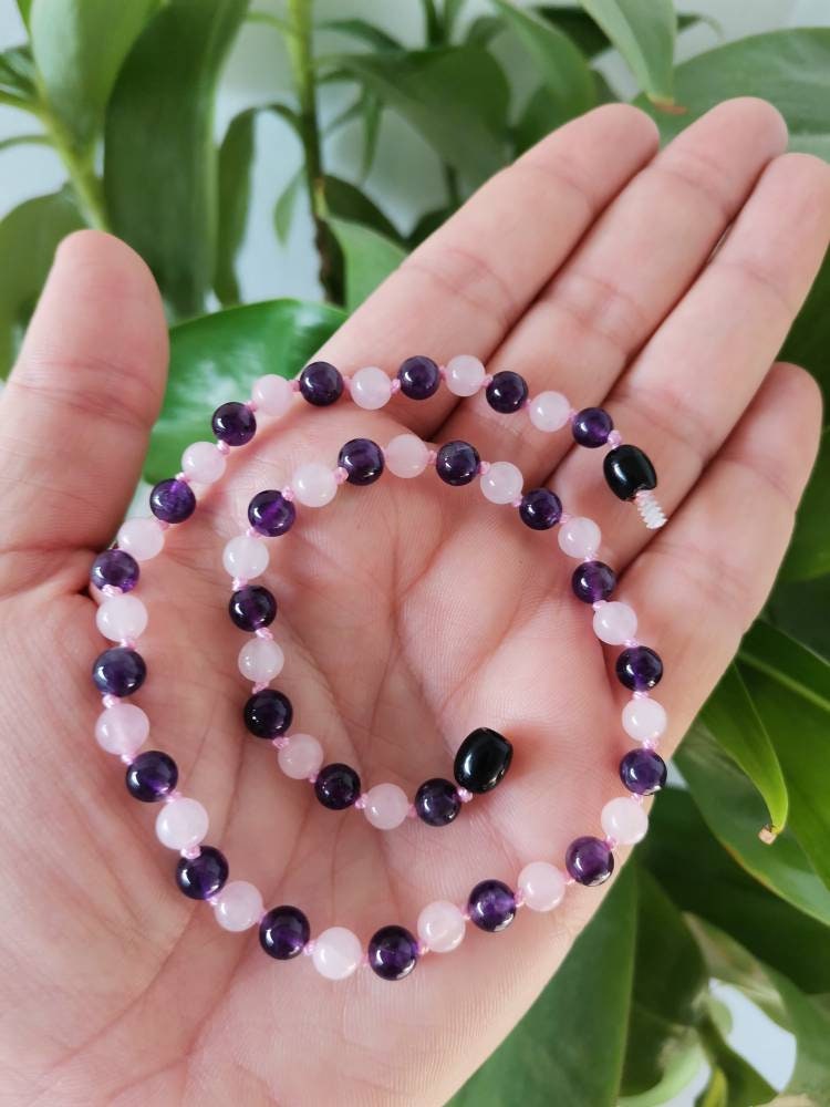 Ametist Pembe Kuvars Doğaltaş Kadın Kolye