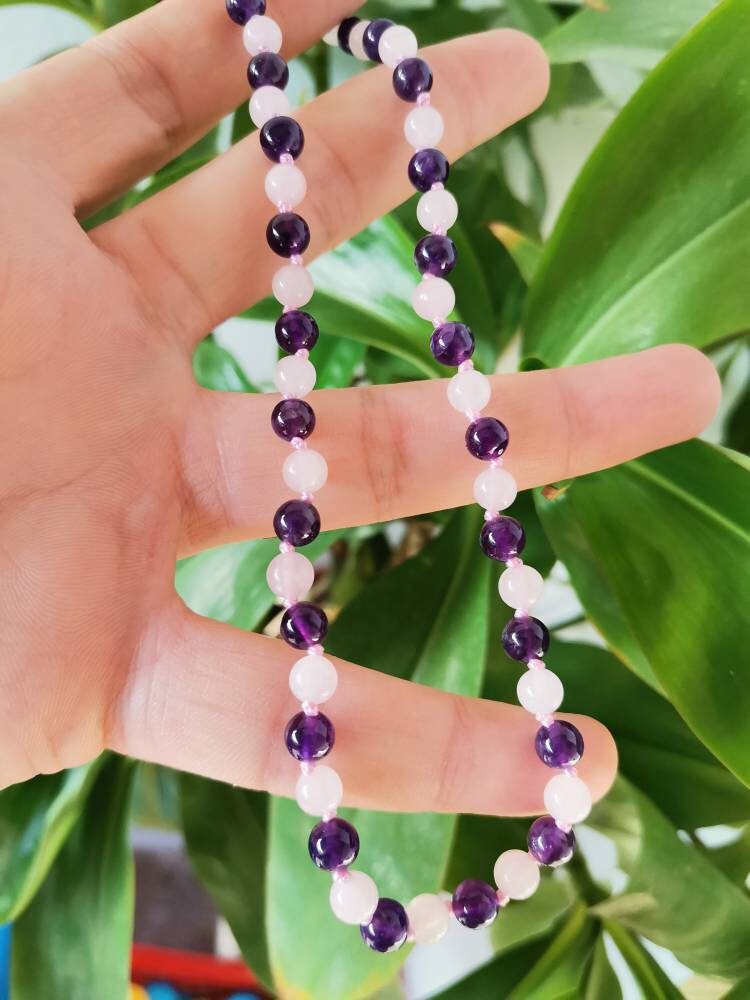 Ametist Pembe Kuvars Doğaltaş Kadın Kolye