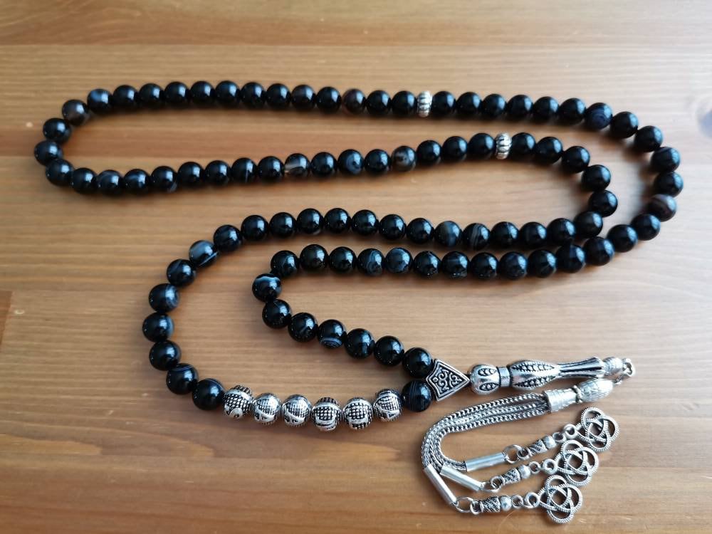 Kişiye Özel 99 Boncuklu Siyah Akik Tesbih