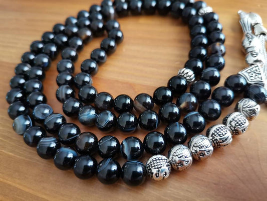 Kişiye Özel 99 Boncuklu Siyah Akik Tesbih