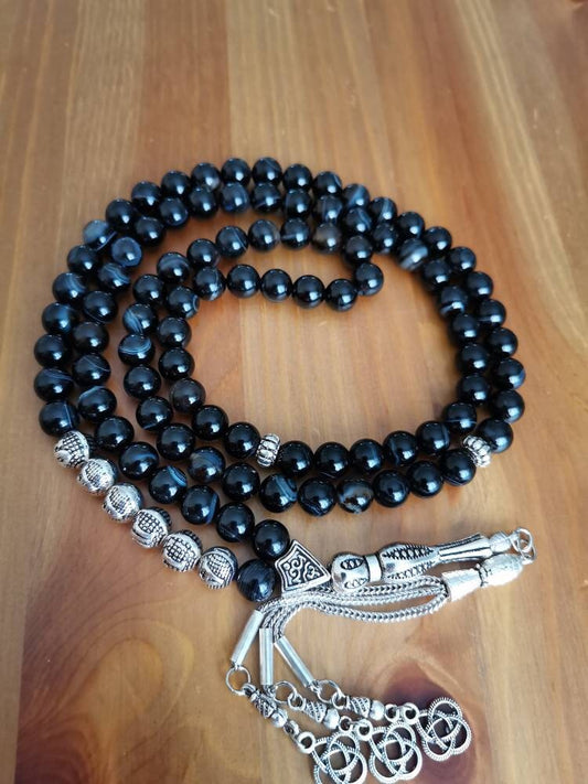 Kişiye Özel 99 Boncuklu Siyah Akik Tesbih