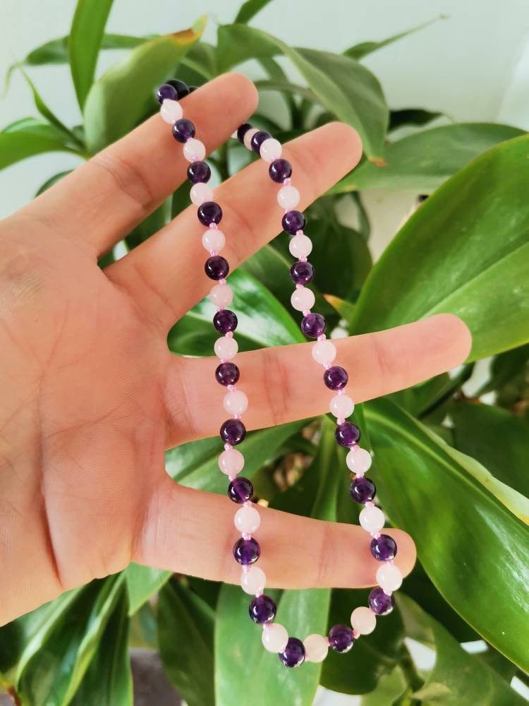 Ametist Pembe Kuvars Doğaltaş Kadın Kolye