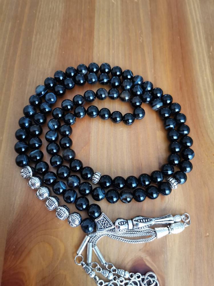 Kişiye Özel 99 Boncuklu Siyah Akik Tesbih