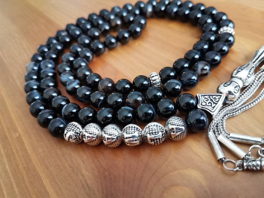 Kişiye Özel 99 Boncuklu Siyah Akik Tesbih