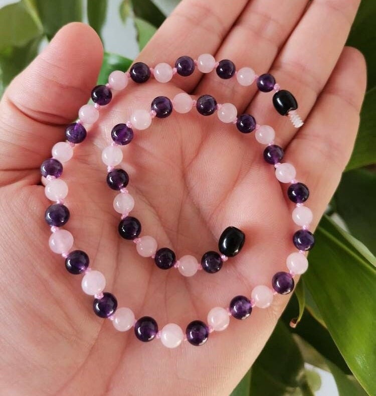 Ametist Pembe Kuvars Doğaltaş Kadın Kolye