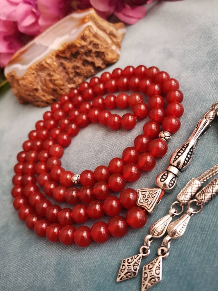 99 Boncuklu Karnelyan (Yemen) Akik Doğaltaş Tesbih