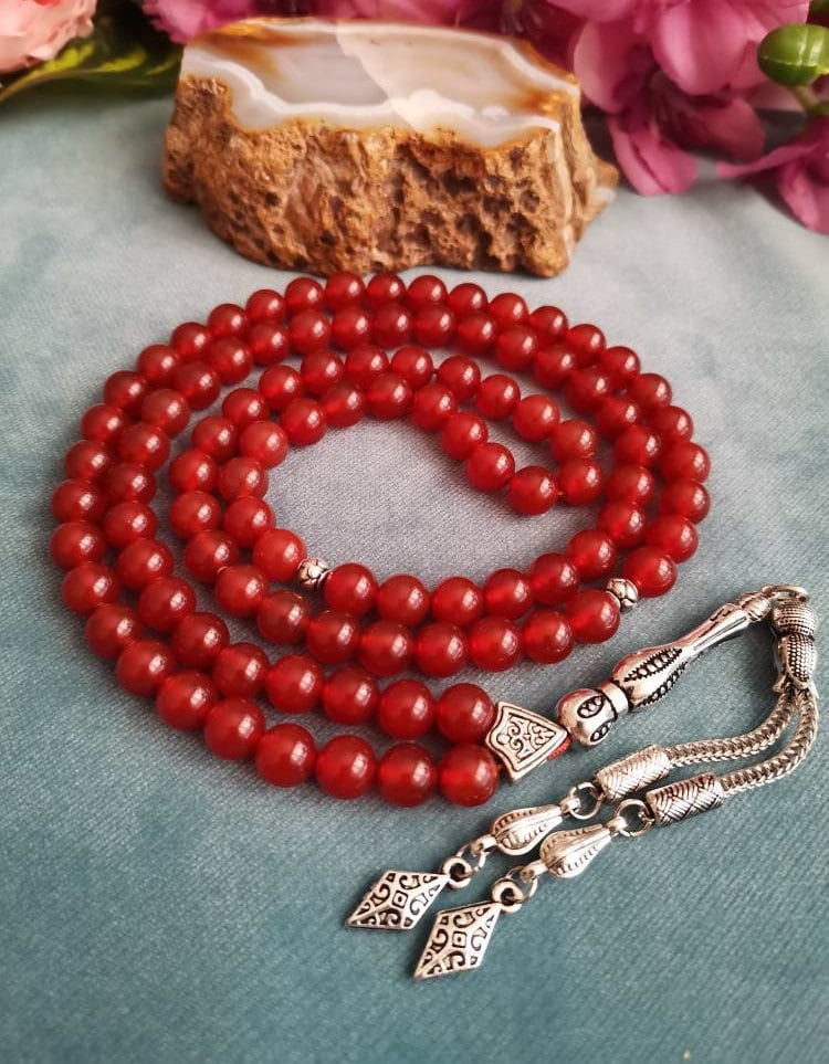 99 Boncuklu Karnelyan (Yemen) Akik Doğaltaş Tesbih