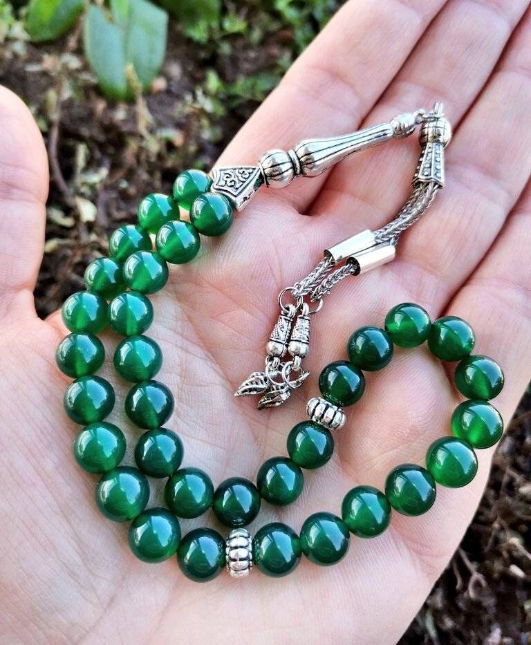 8 mm Yeşil Akik Doğaltaş Tesbih