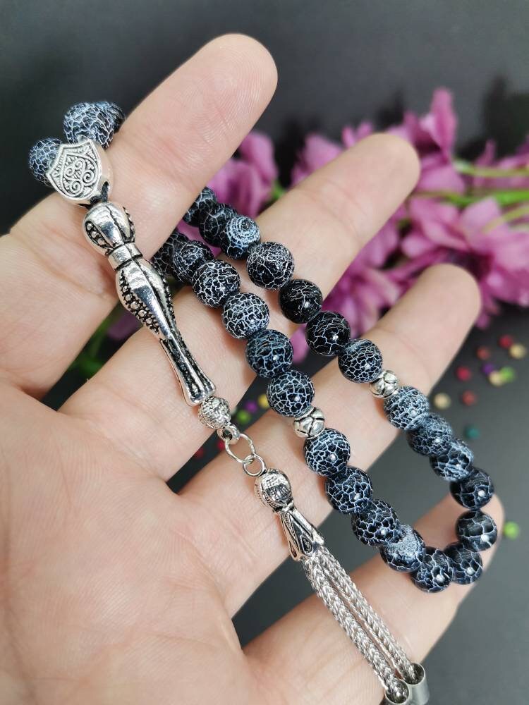 Damarlı Siyah Akik 8 mm Doğaltaş Tesbih