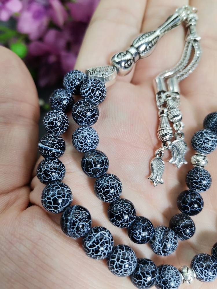 Damarlı Siyah Akik 8 mm Doğaltaş Tesbih