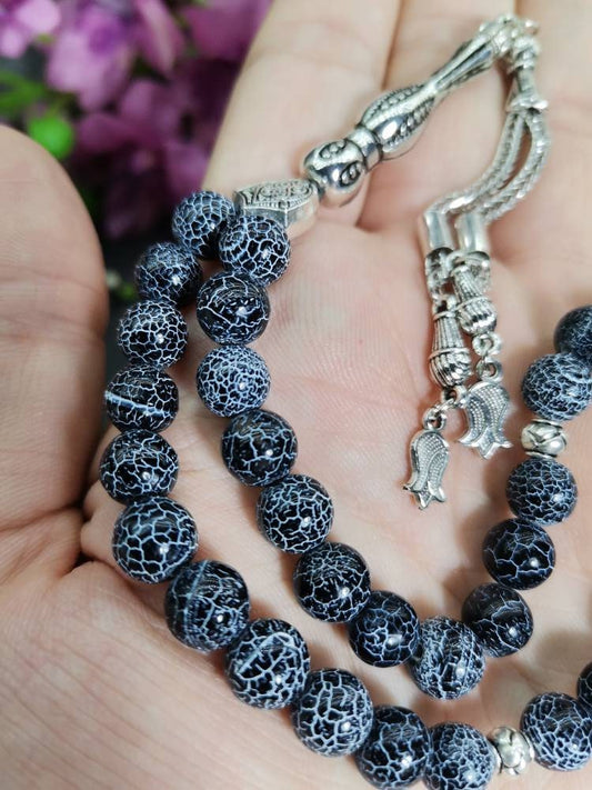 Damarlı Siyah Akik 8 mm Doğaltaş Tesbih