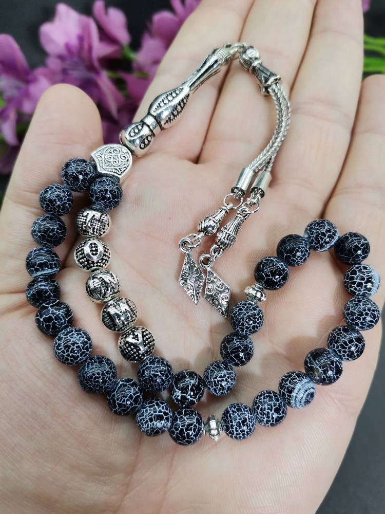 Kişiye Özel Damarlı Siyah Akik Tesbih