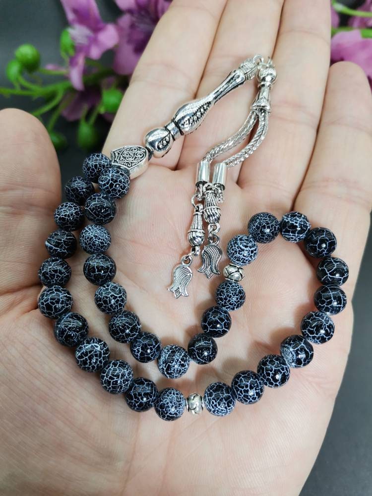 Damarlı Siyah Akik 8 mm Doğaltaş Tesbih