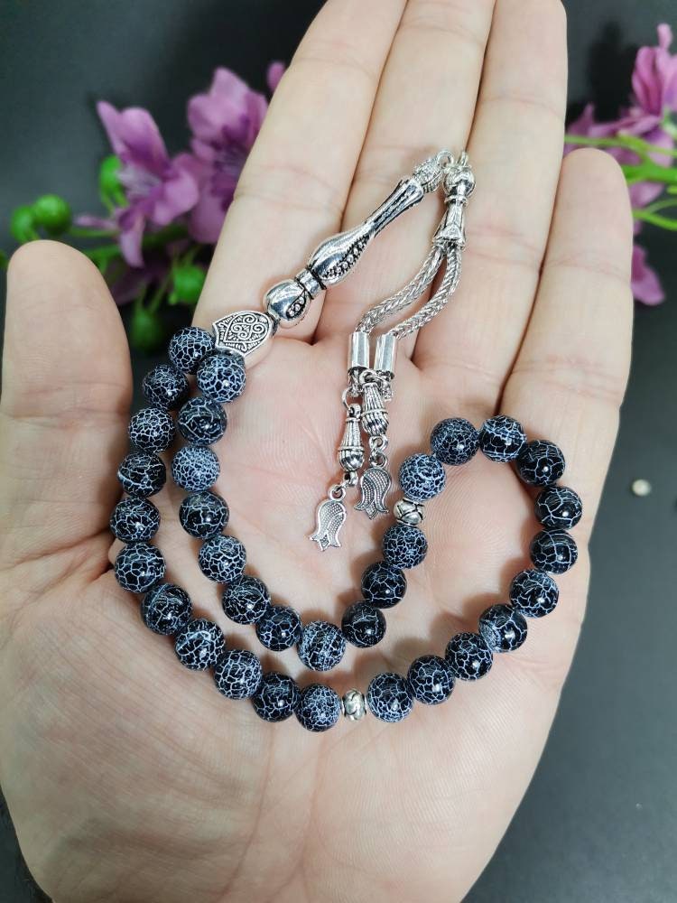 Damarlı Siyah Akik 8 mm Doğaltaş Tesbih