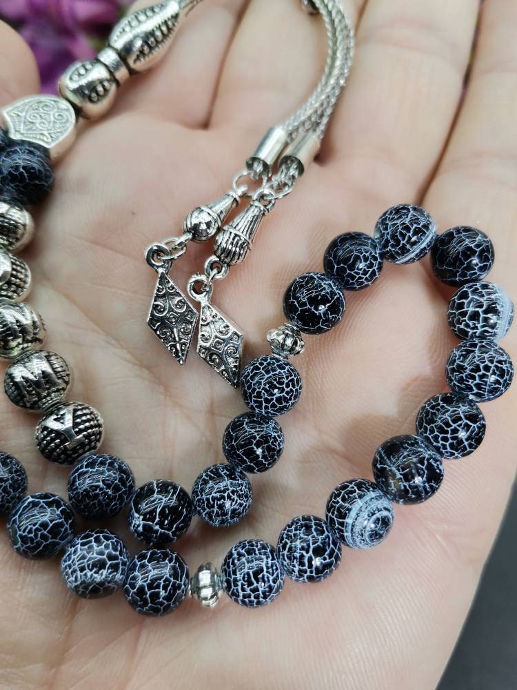 Kişiye Özel Damarlı Siyah Akik Tesbih