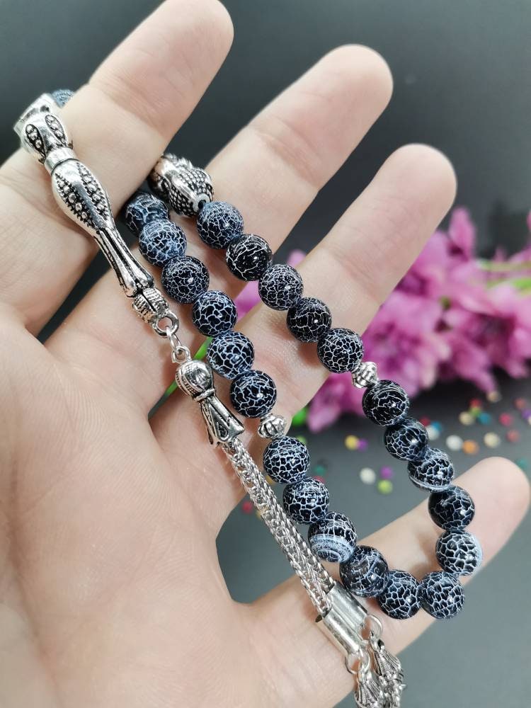 Kişiye Özel Damarlı Siyah Akik Tesbih