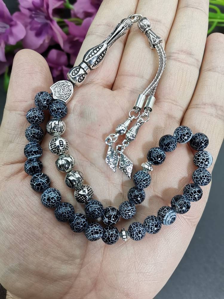 Kişiye Özel Damarlı Siyah Akik Tesbih