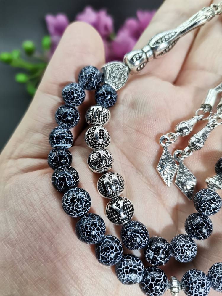 Kişiye Özel Damarlı Siyah Akik Tesbih