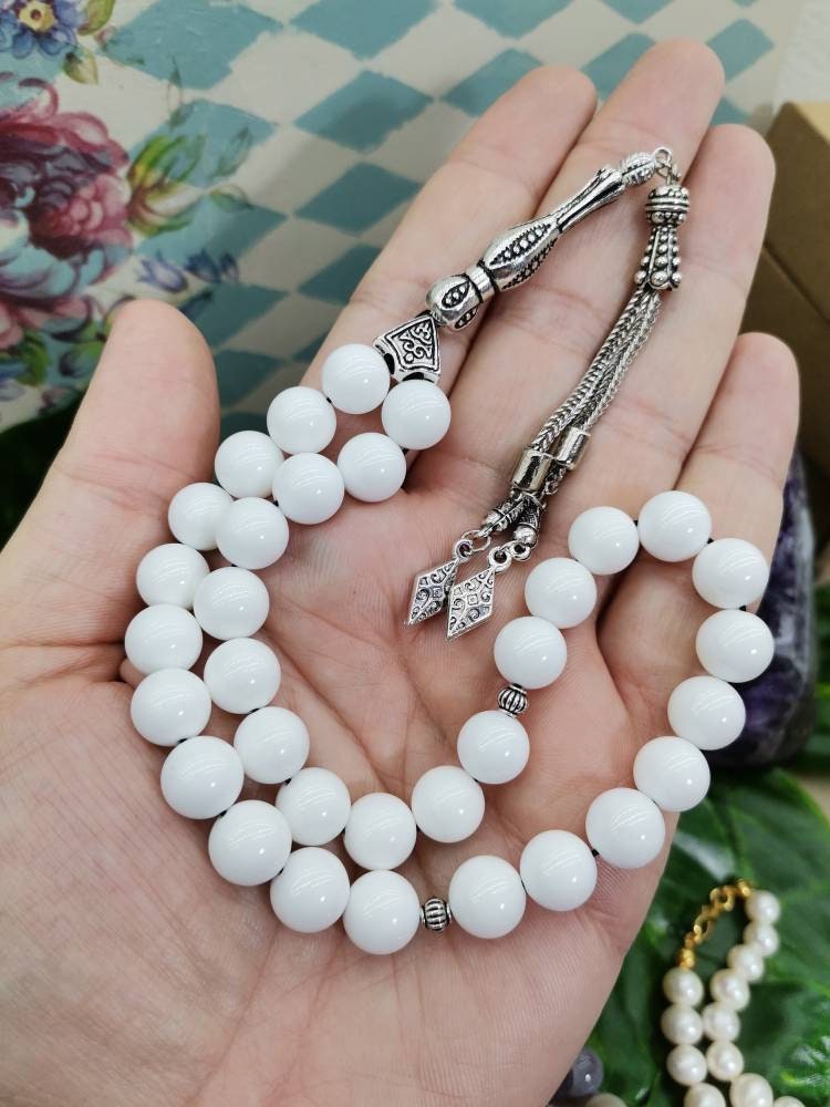 10 mm Beyaz Sedef Doğaltaş Tesbih