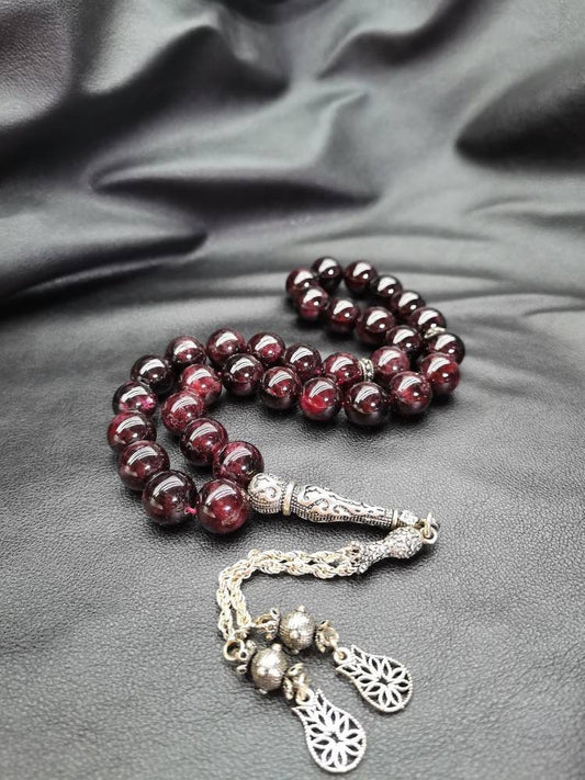 925 Ayar Gümüş Lal Taşı Doğaltaş Tesbih