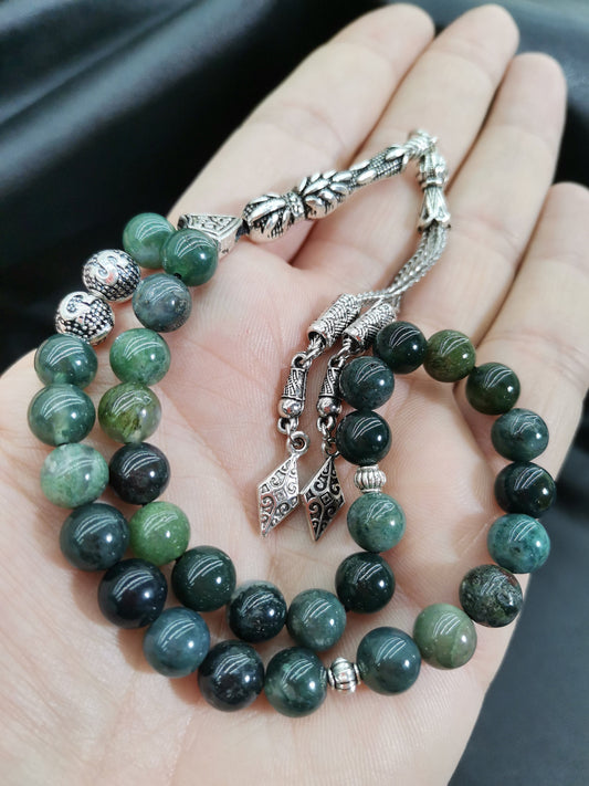 Kişiye Özel Yosunlu Akik Doğaltaş Tesbih