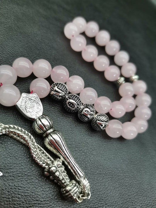 Kişiye Özel Pembe Kuvars Doğaltaş Tesbih