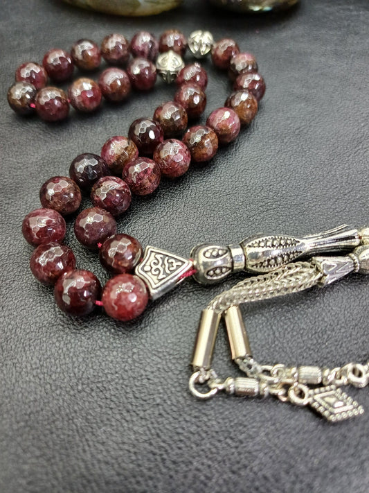 33 Boncuklu Mücevher Kesim Lal Taşı Tesbih