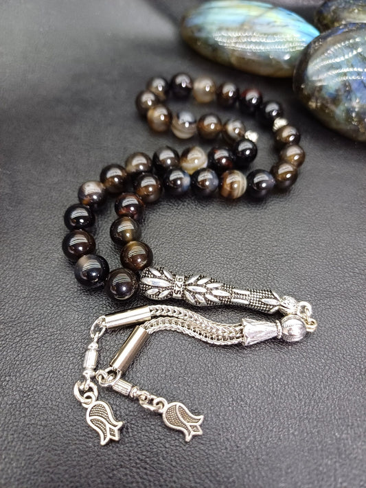 Siyah Akik Doğaltaş Tesbih