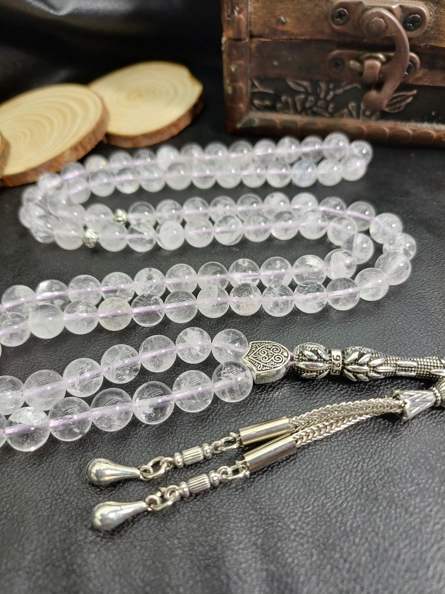 99 Boncuklu Kristal Kuvars (Dağ Kristali) Tesbih