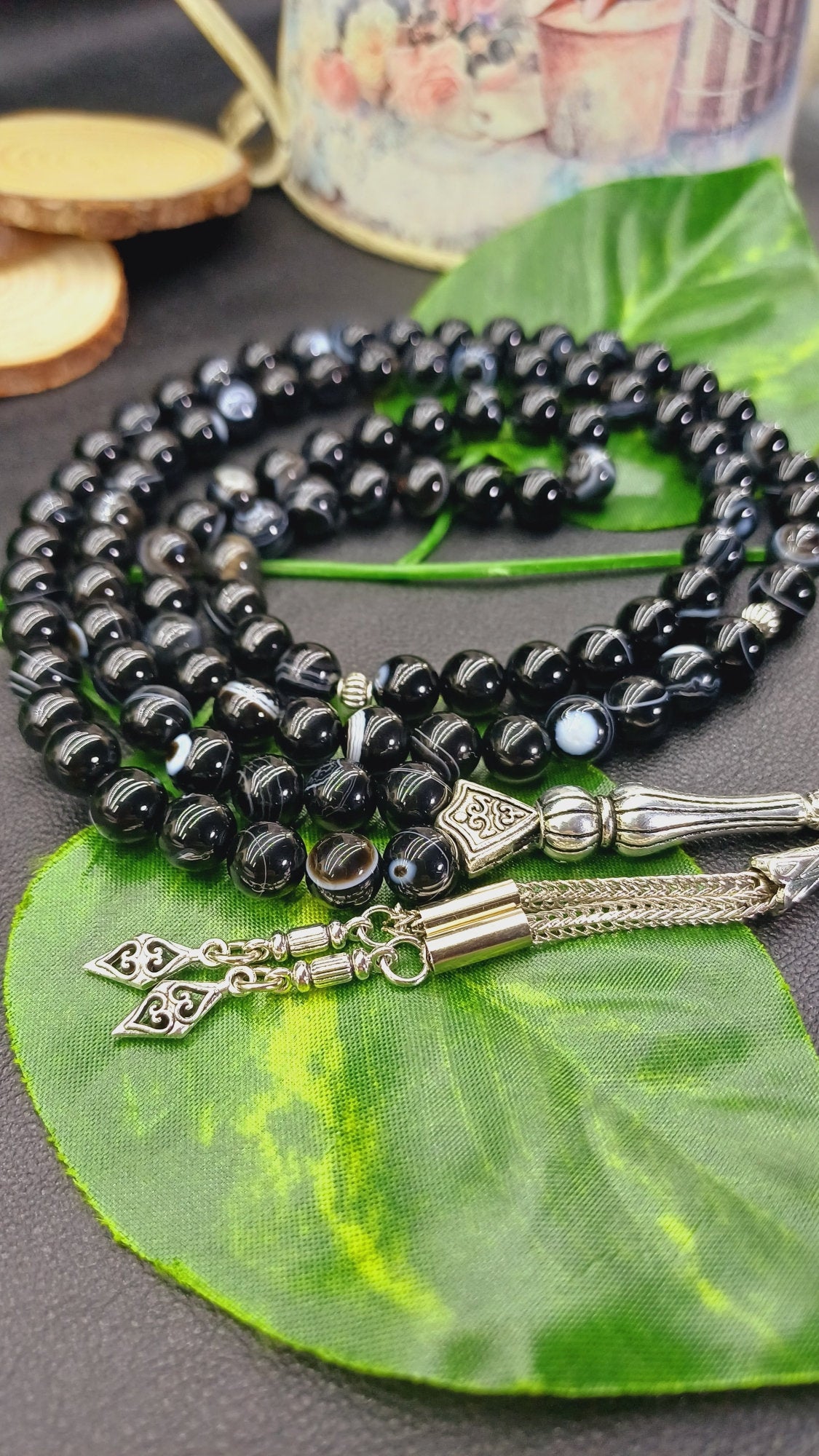 99 Boncuklu Siyah Akik Doğaltaş Tesbih