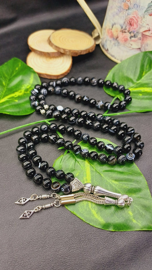 99 Boncuklu Siyah Akik Doğaltaş Tesbih