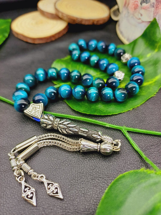 Okyanus Mavisi Kaplan Gözü Doğaltaş Tesbih