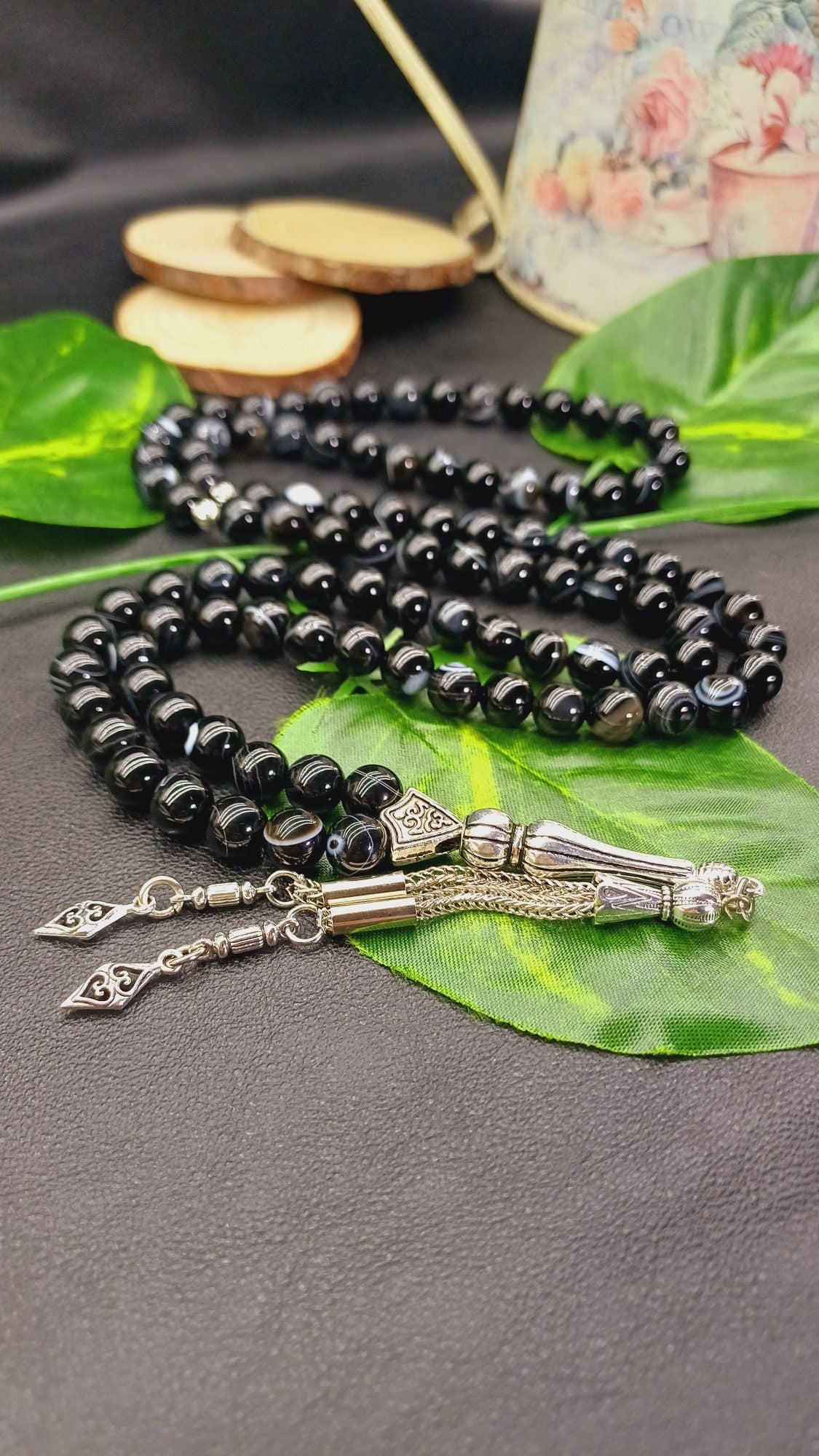 99 Boncuklu Siyah Akik Doğaltaş Tesbih