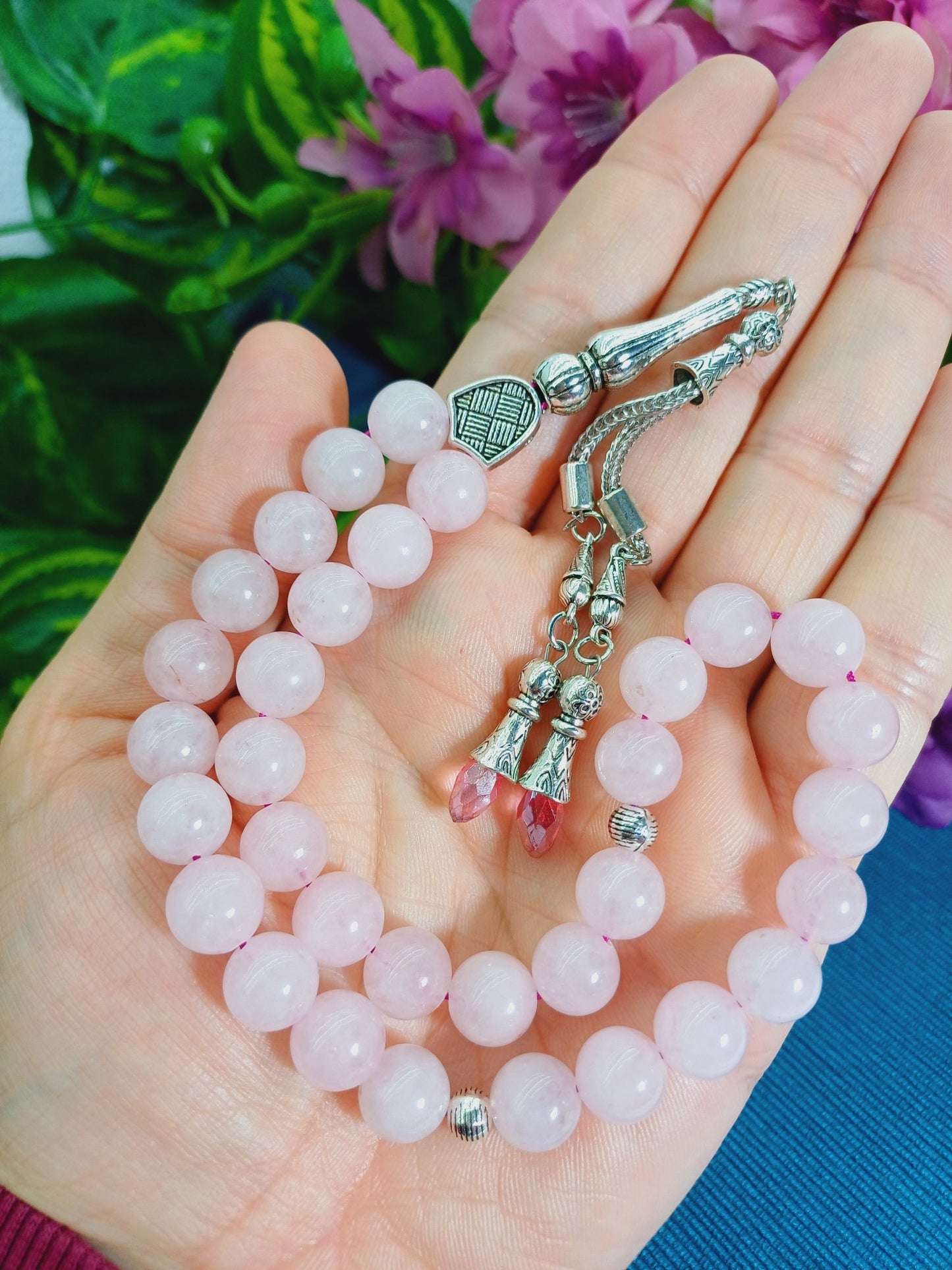 10 mm Pembe Kuvars Tesbih