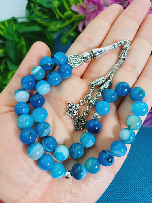 10 mm Madagaskar Mavi Akik Tesbih