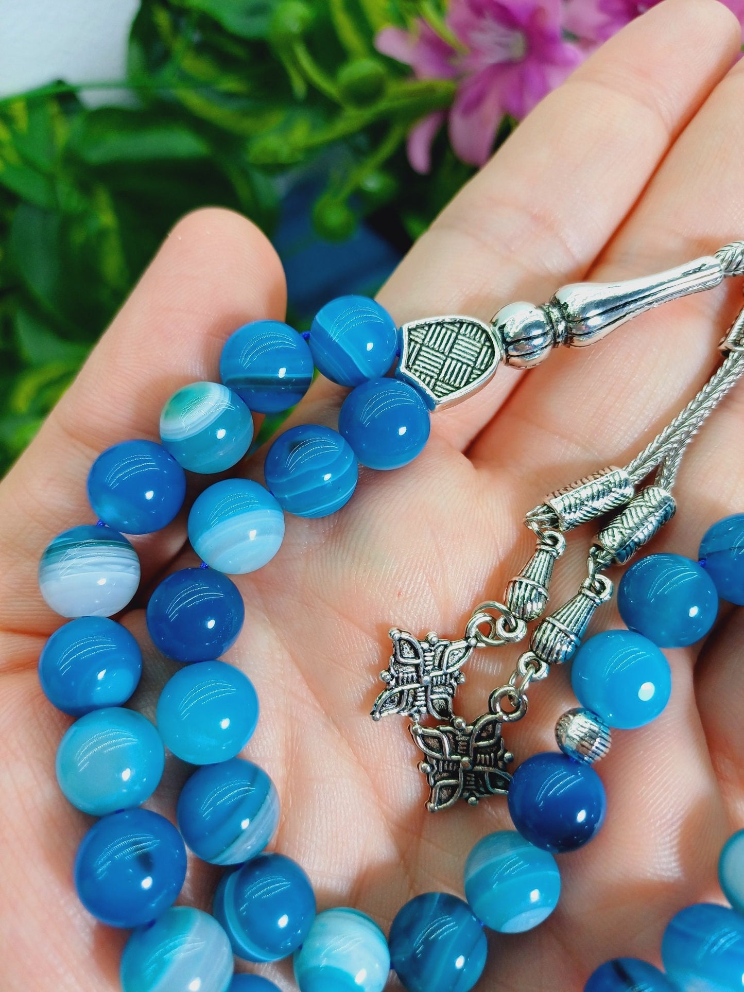 10 mm Madagaskar Mavi Akik Tesbih