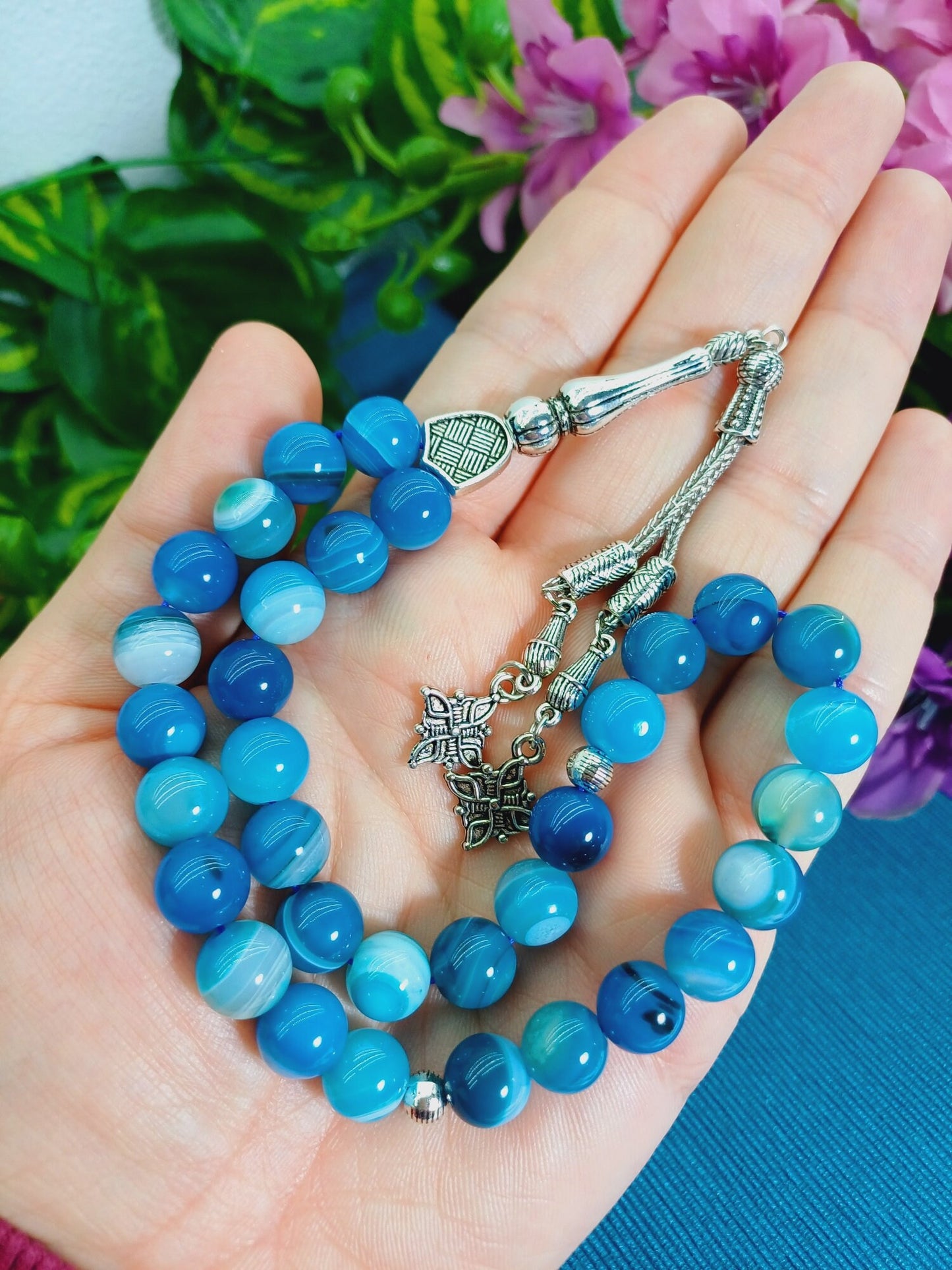 10 mm Madagaskar Mavi Akik Tesbih