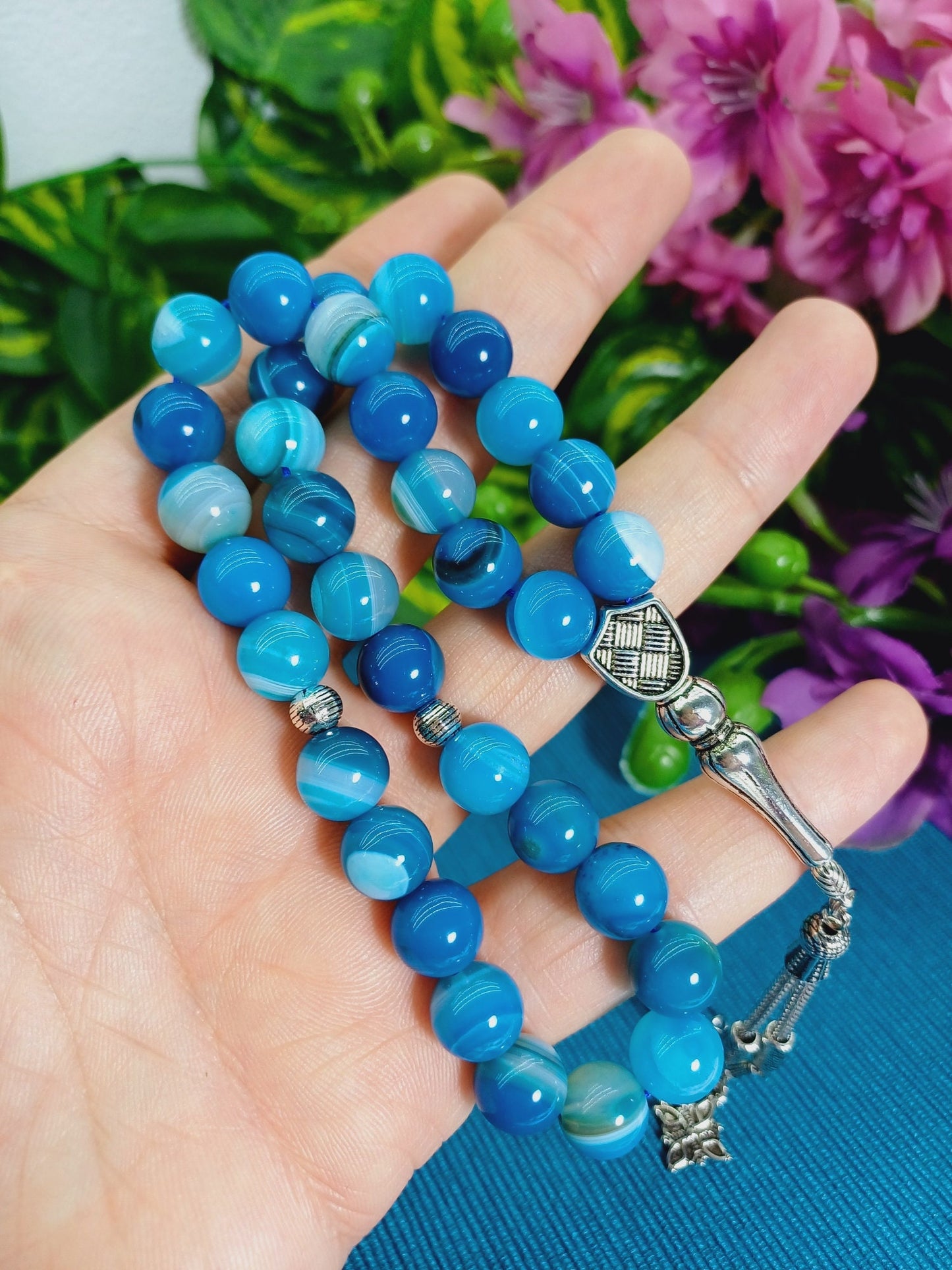 10 mm Madagaskar Mavi Akik Tesbih