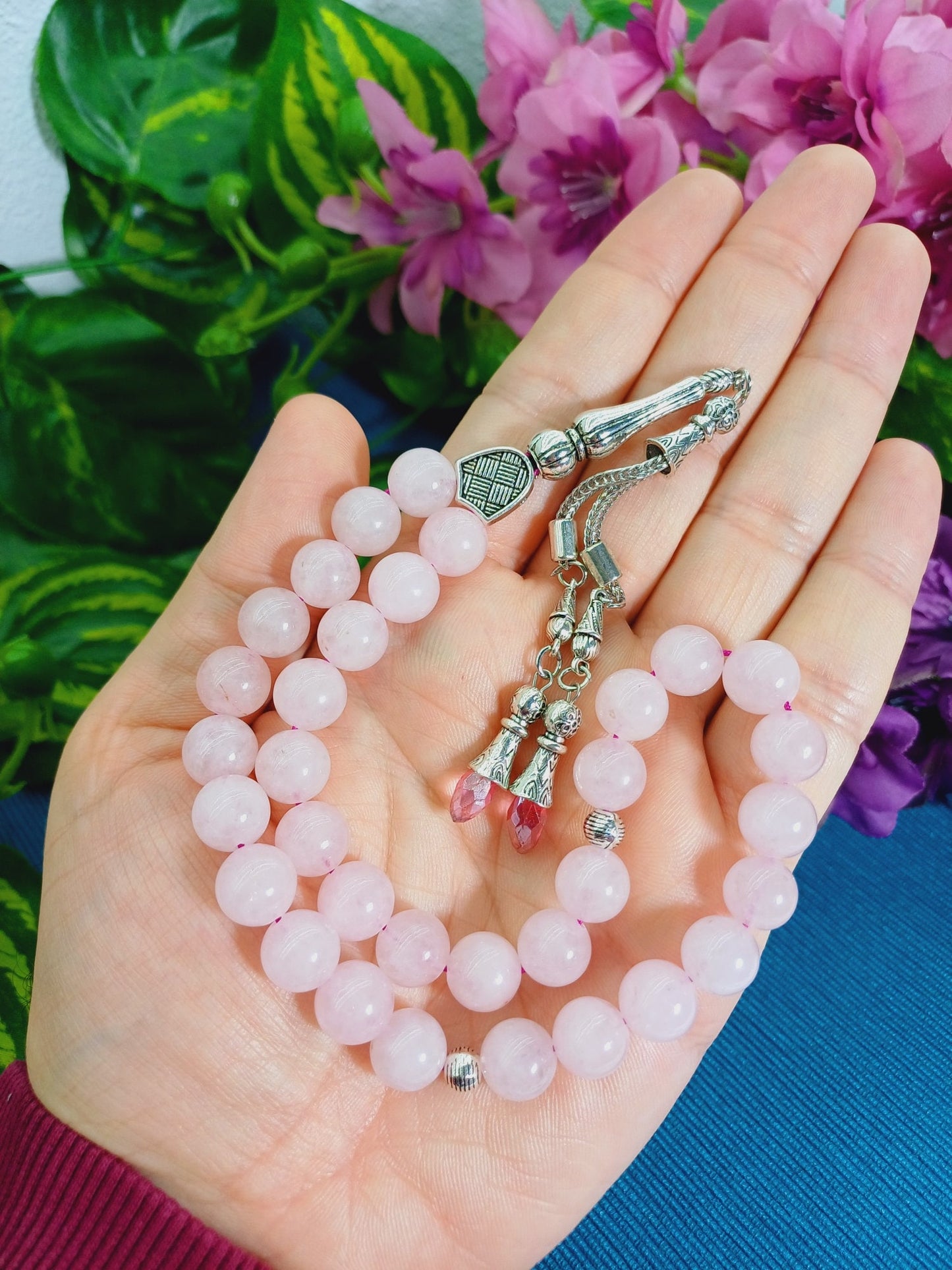 10 mm Pembe Kuvars Tesbih