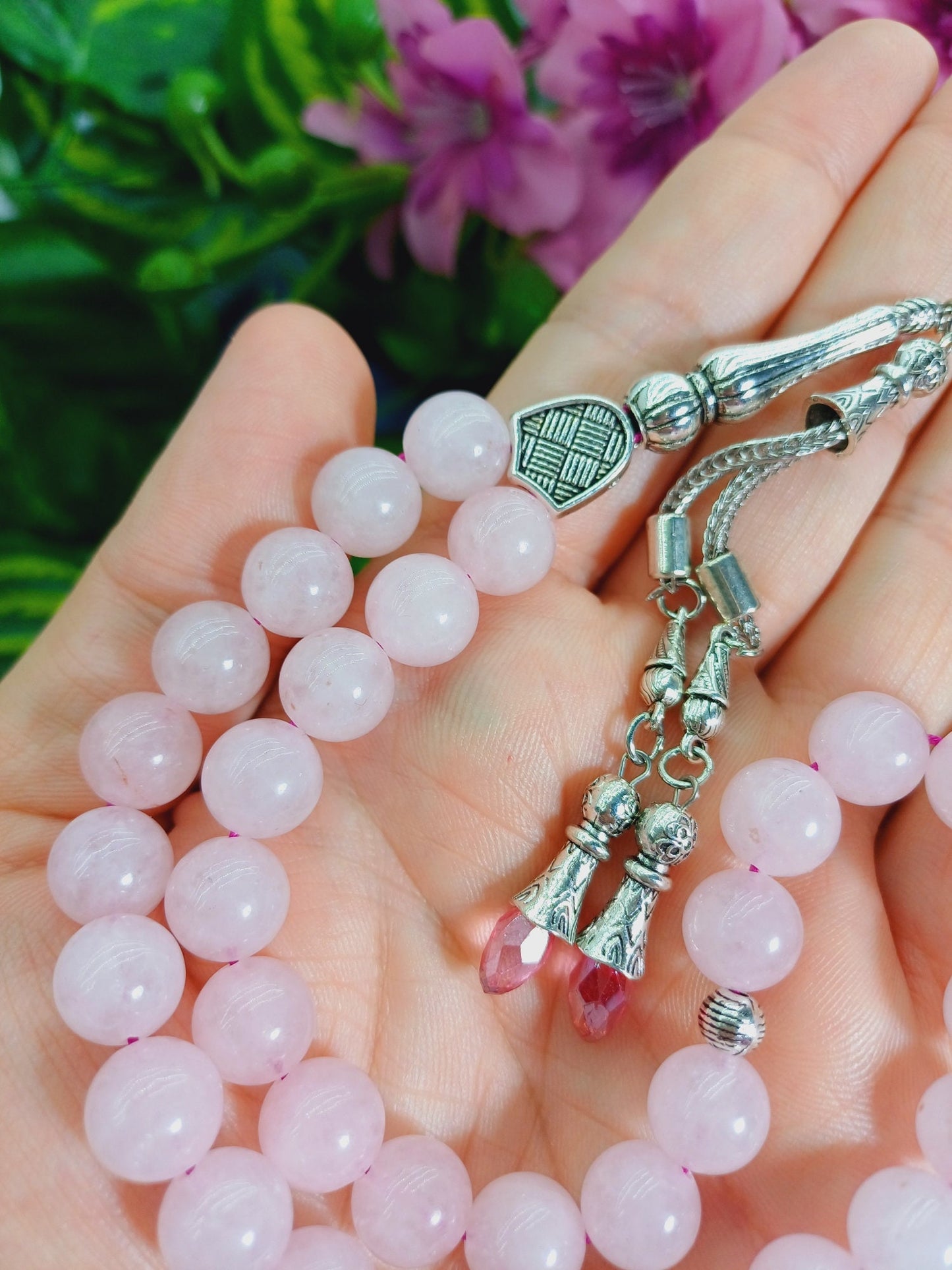 10 mm Pembe Kuvars Tesbih