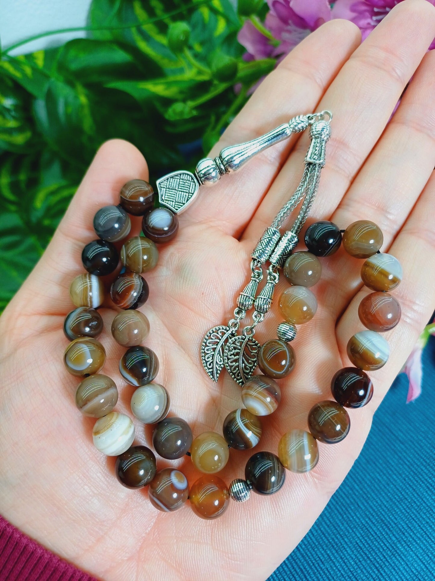 10 mm Mdagaskar Kahverengi Akik Tesbih