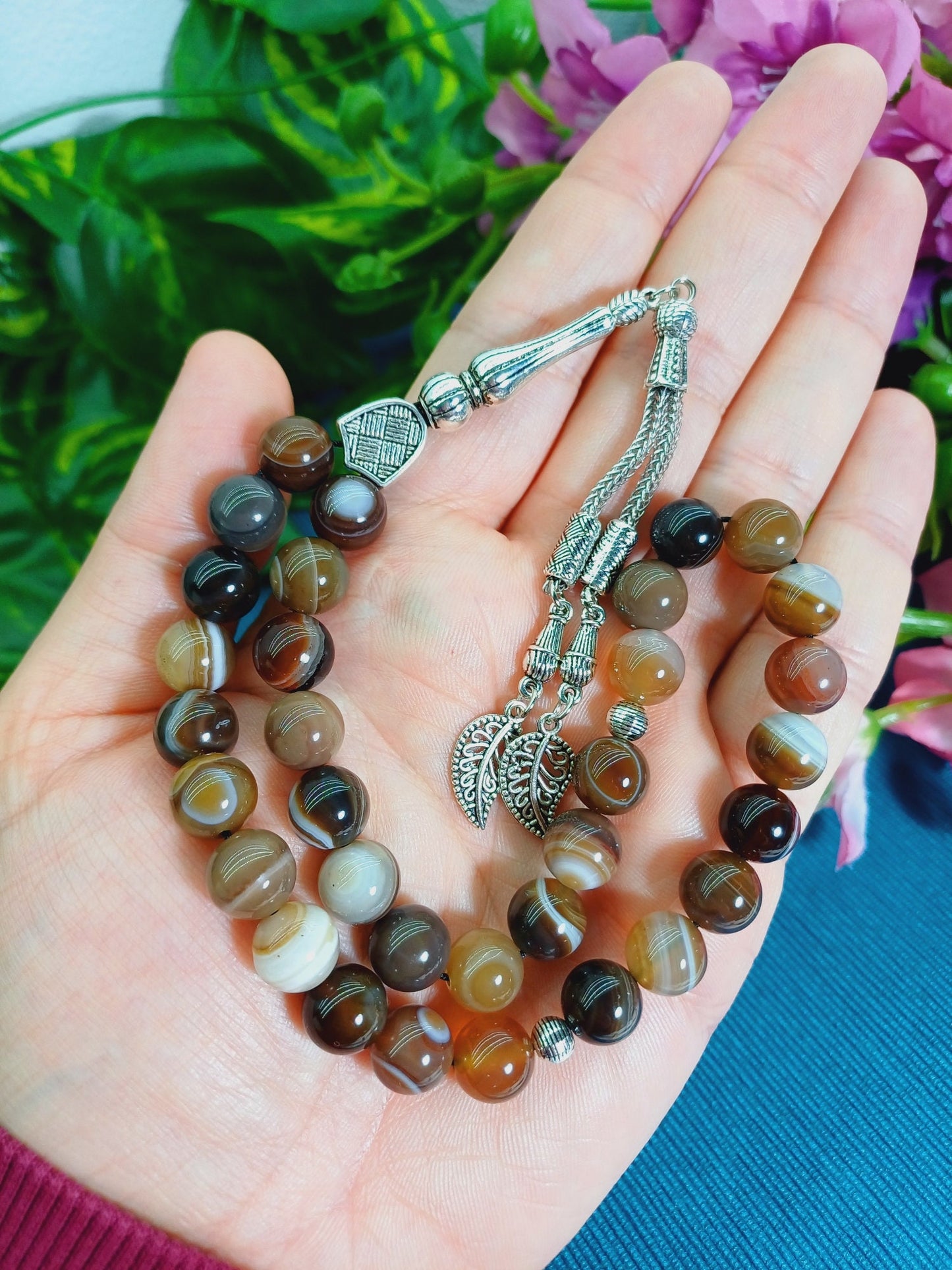 10 mm Mdagaskar Kahverengi Akik Tesbih