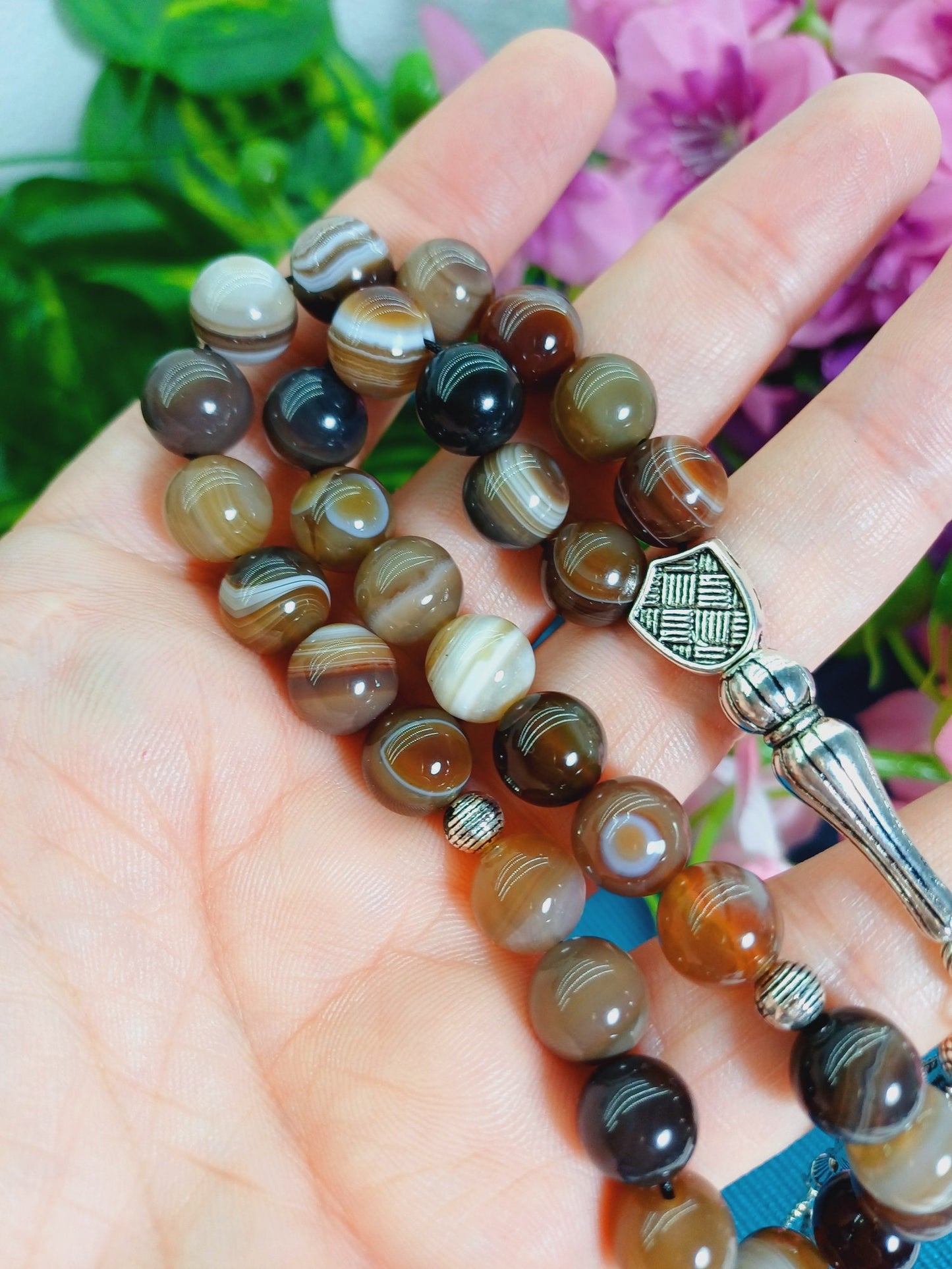 10 mm Mdagaskar Kahverengi Akik Tesbih