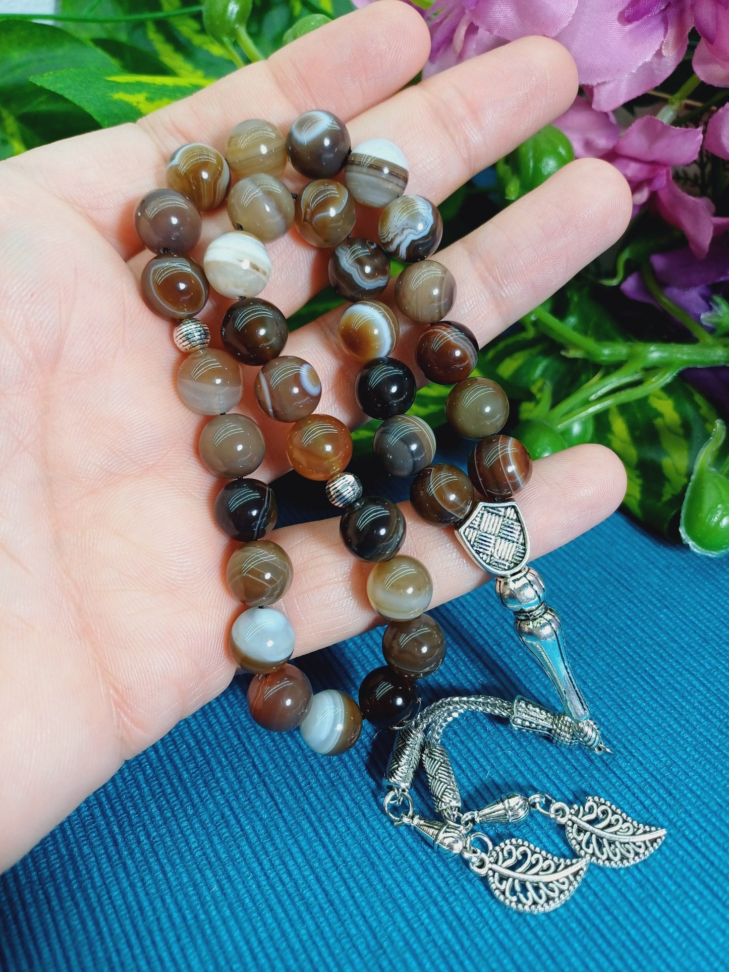 10 mm Mdagaskar Kahverengi Akik Tesbih