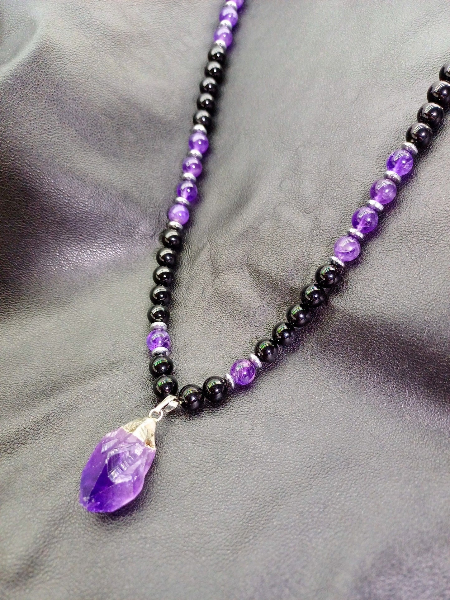 Ametist & Siyah Oniks Doğaltaş Kolye