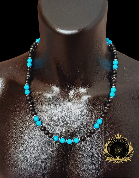 Mat Siyah Oniks & Turkuaz Erkek Kolye