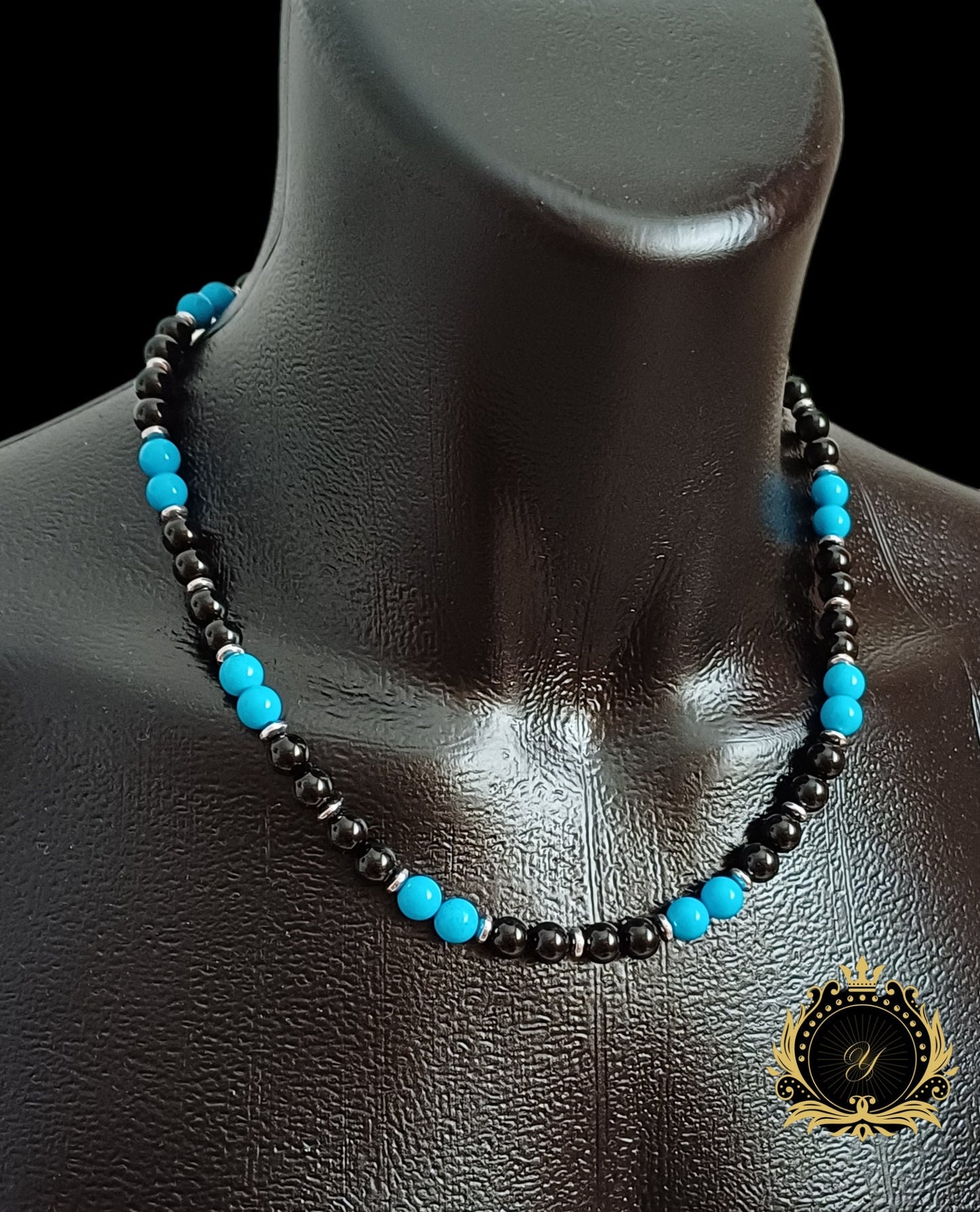 Turkuaz & Siyah Oniks Doğaltaş Erkek Kolye