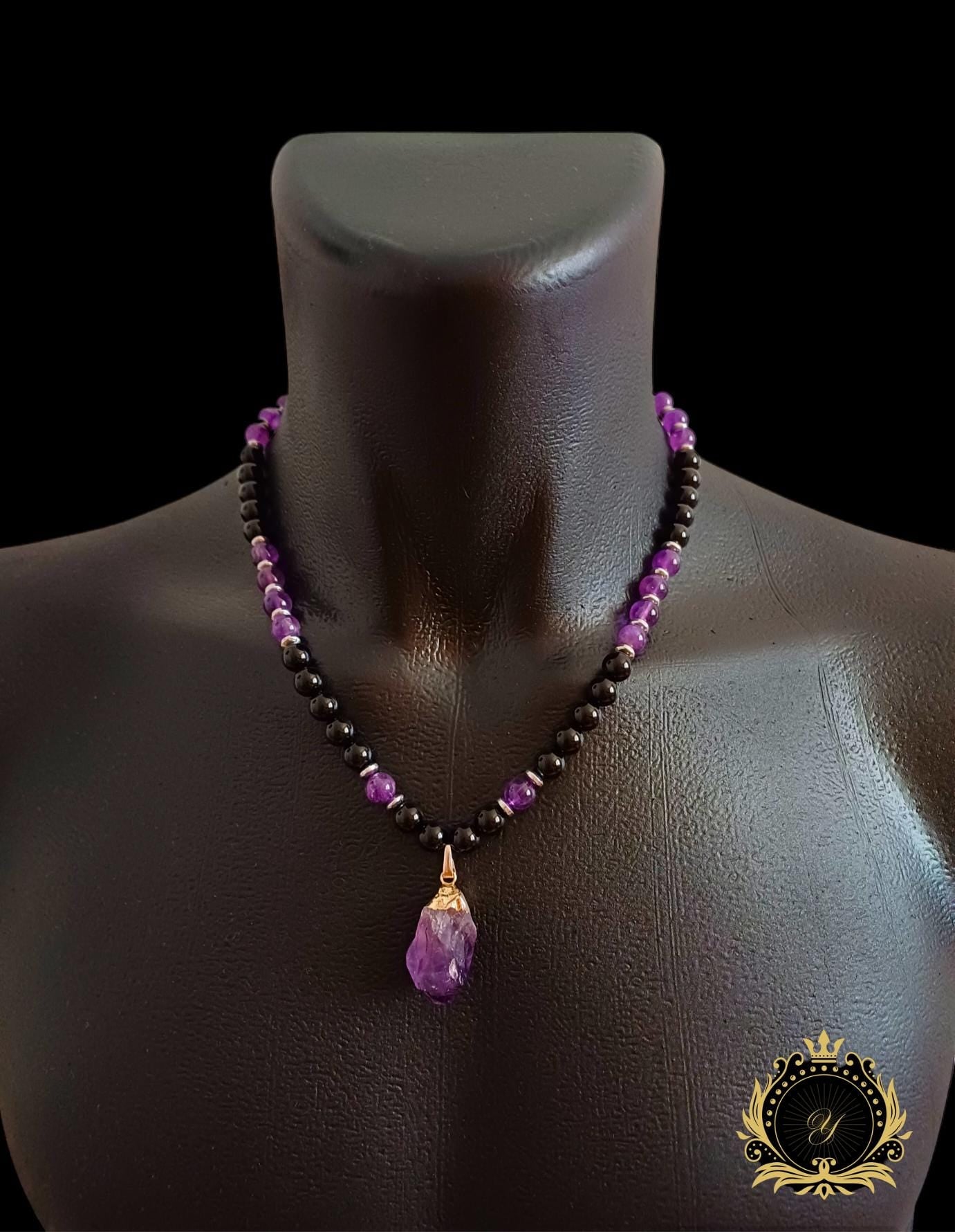 Ametist & Siyah Oniks Doğaltaş Kolye