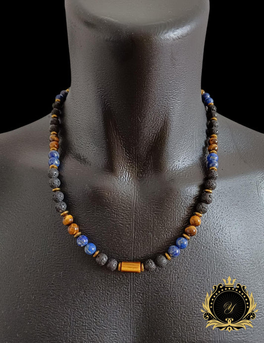 Lapis Lazuli & Kaplan Gözü & Lav Taşı Erkek Kolye