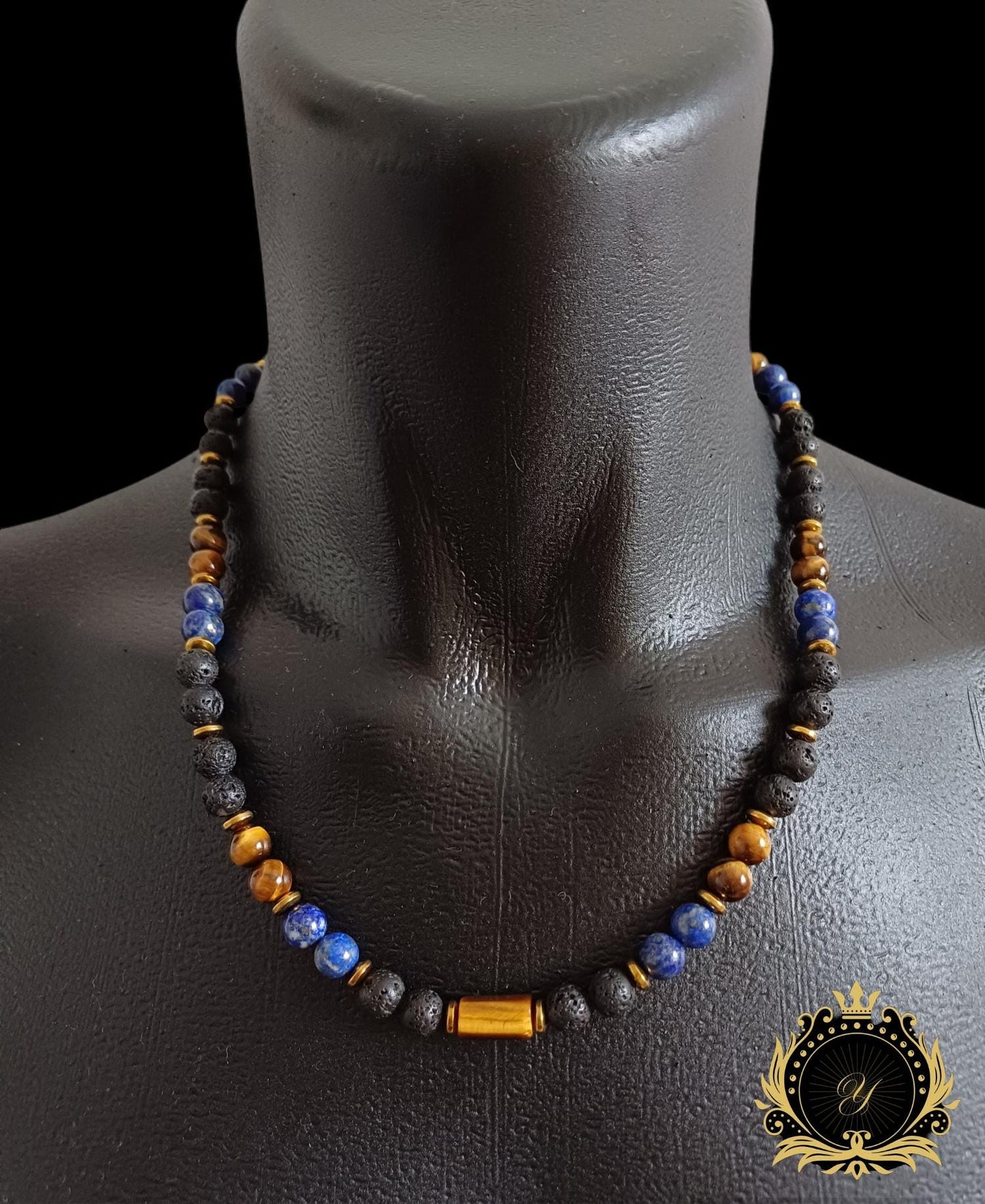 Lapis Lazuli & Kaplan Gözü & Lav Taşı Erkek Kolye